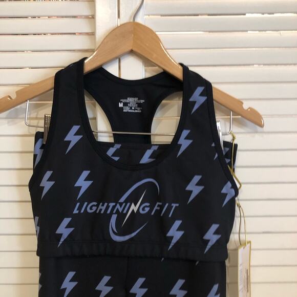 NWT Goldsheep Lightning Fit Blue Lightning Bolt Sports Bra and Leggings Set - Picture 2 of 7